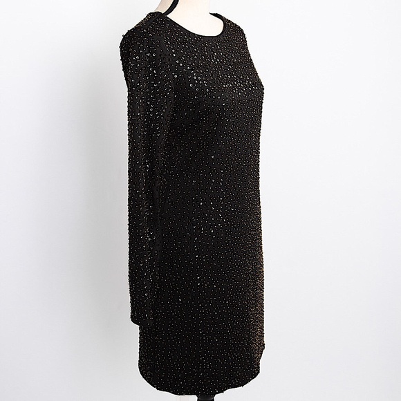 Dressy beaded sequin black dress bell sleeves, & cutout in back Altar’d State S - Picture 1 of 14